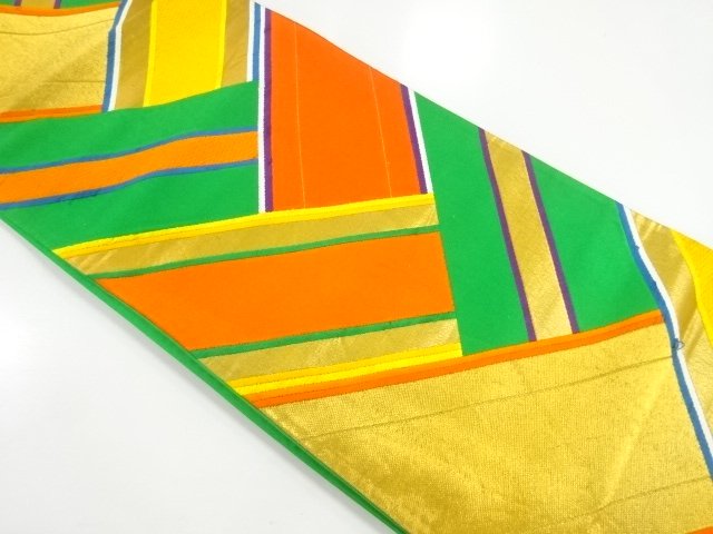 JAPANESE KIMONO / ANTIQUE FUKURO OBI / SILK / WOVEN GEOMETRIC